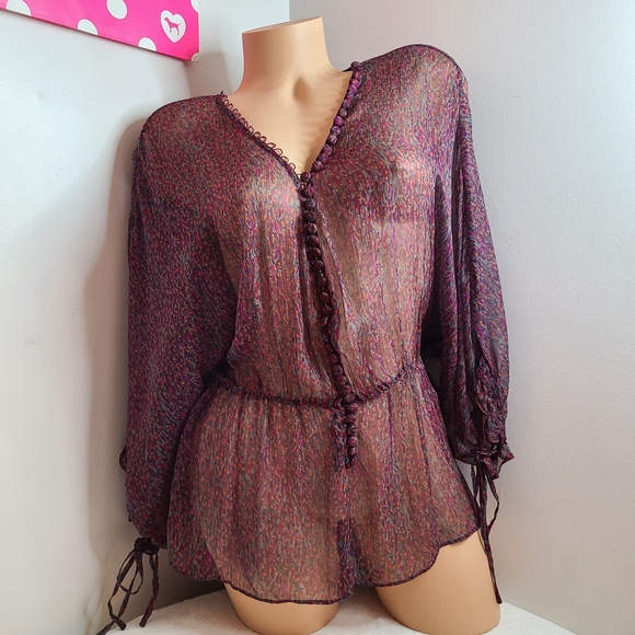 Elizabeth & James 100% Silk Sheer Multicolor Blouse Size Small - Picture 1 of 7